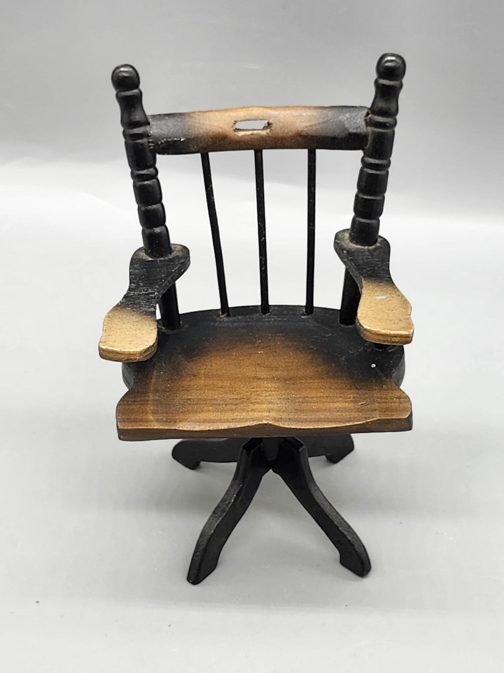 Brown Wood Dollhouse Victorian Desk Chair Miniature Swivel Armchair Furniture