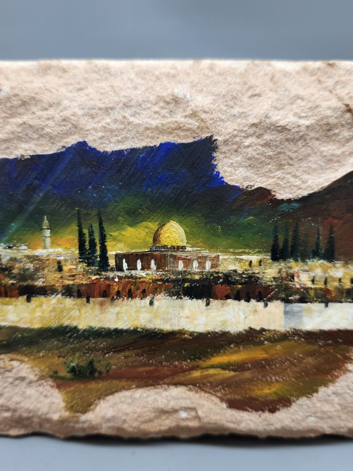 Jerusalem Western Wall Dome Rock Original Painting On Stone Tile Small Judaica