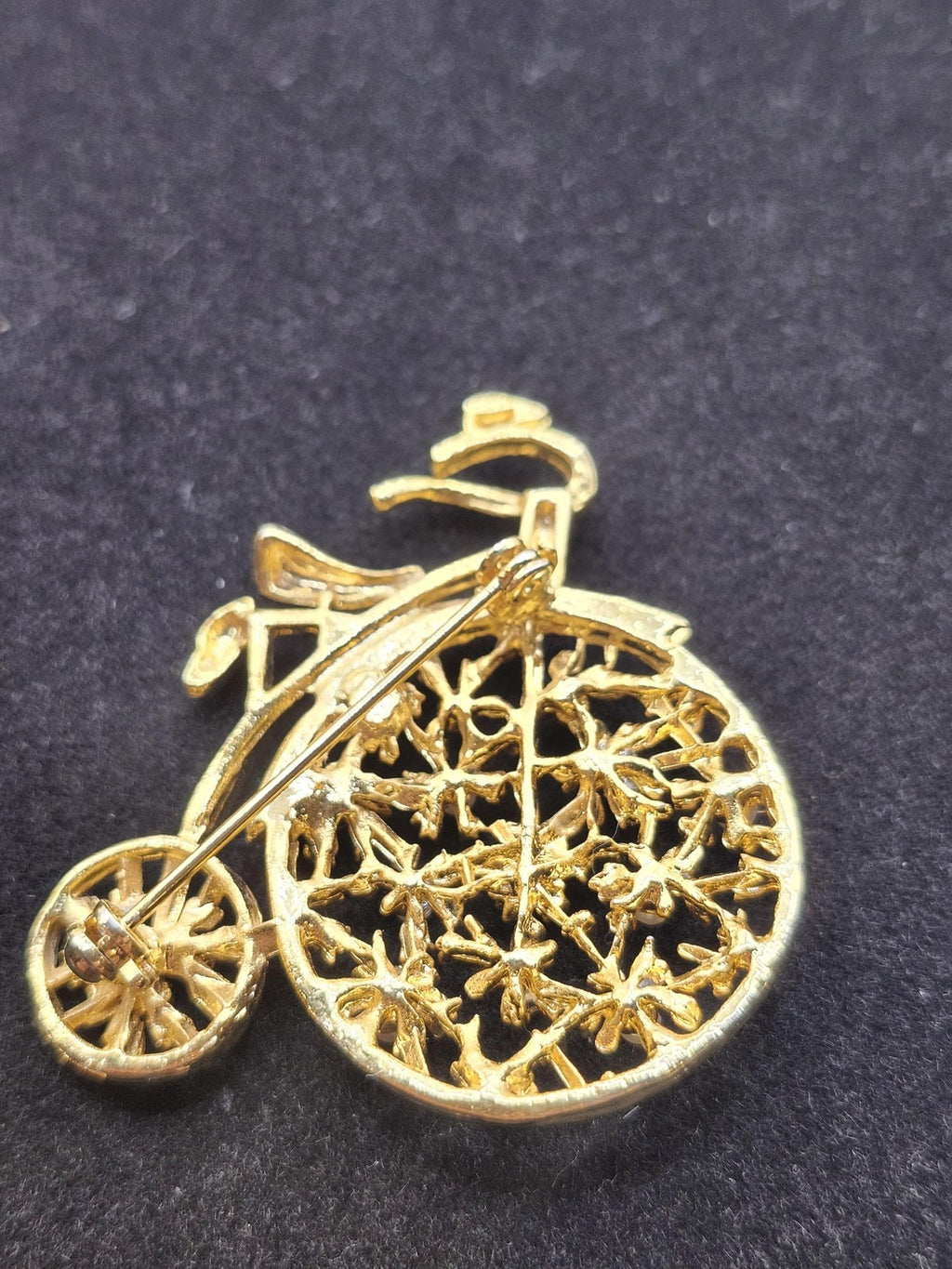 Gold Tone Bicycle Brooch Pin Faux Pearl High Wheel Bike Costume Jewelry Gift