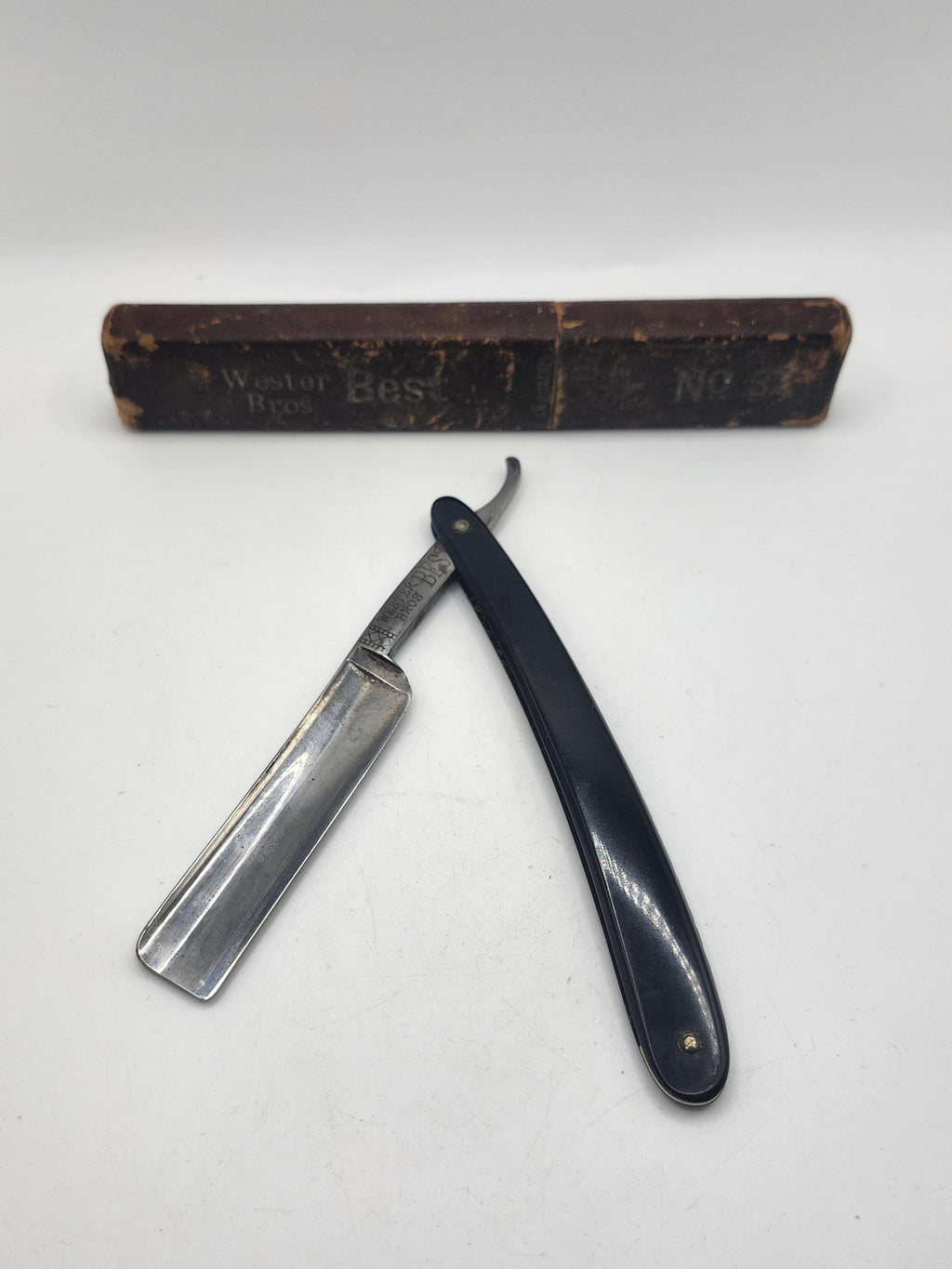 Vintage Wester Bros Best Straight Razor No 32 Black Handle Germany Shaving