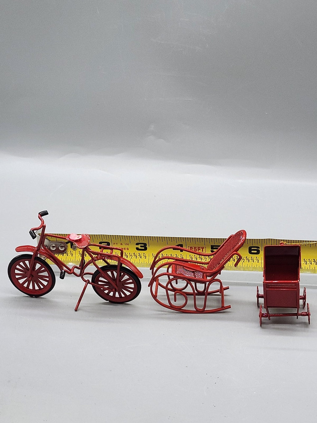 Miniature Red Metal Bicycle Rocking Chair Baby Carriage Toy Lot Dollhouse Decor