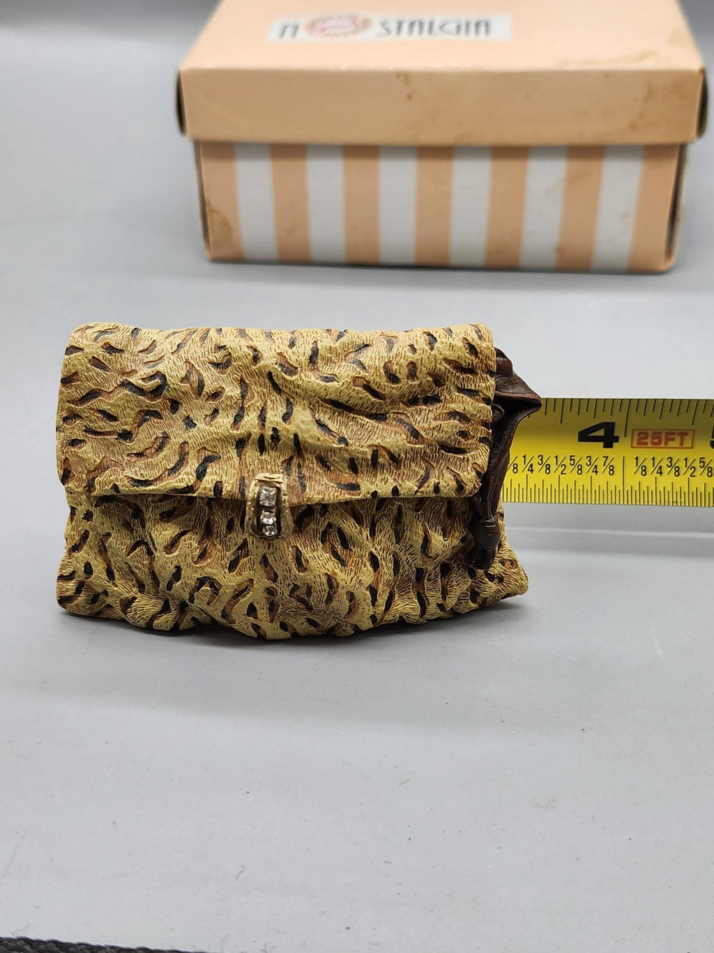 Nostalgia Handbags Leopard Purse Coin Bank Small Yellow Plastic Figurine Decor