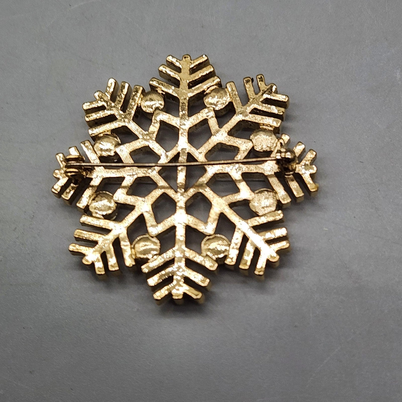 Snowflake Brooch Gold Tone Rhinestone Winter Holiday Pin Costume Jewelry Gift