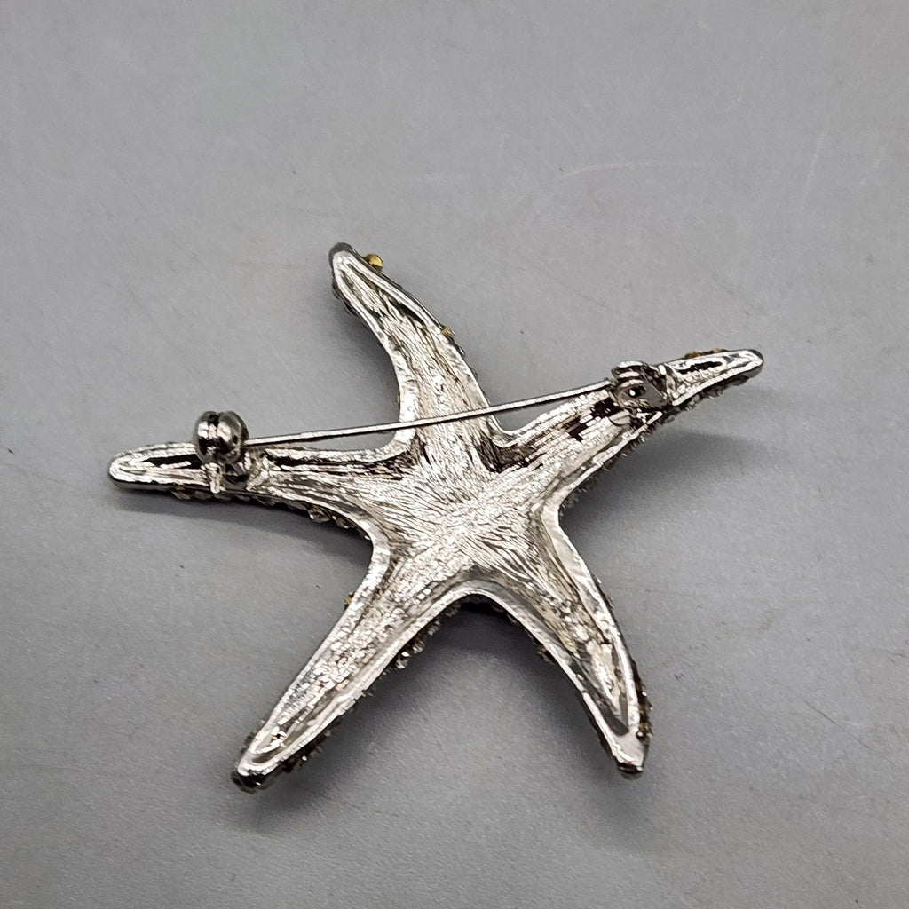Starfish Brooch Pin Silver Tone Clear Rhinestone Sea Life Beach Jewelry 2.5in