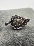 Silver Tone Leaf Brooch Pin Clear Rhinestone Scalloped Costume Jewelry Gift