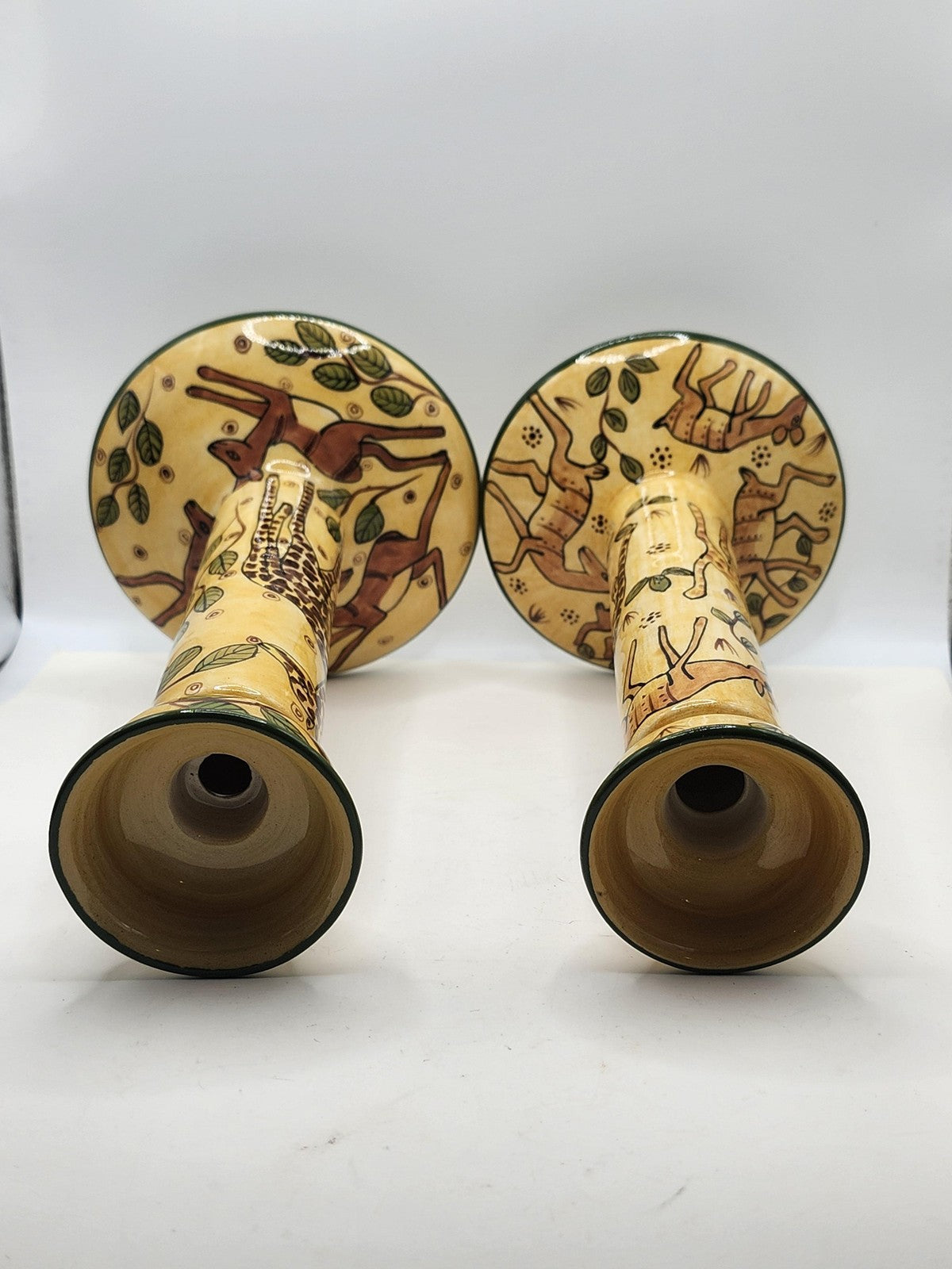 Vintage Handmade Giraffe Candlestick Holder Pair Beige Ceramic African Art Decor