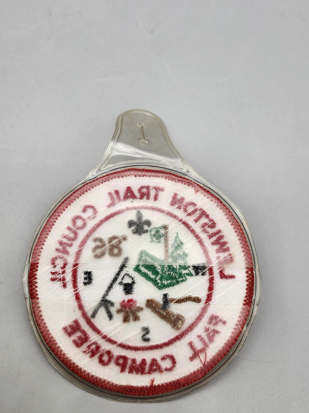 Vintage 1986 Lexington Trail Council Fall Camporee Scout Patch White Red Round