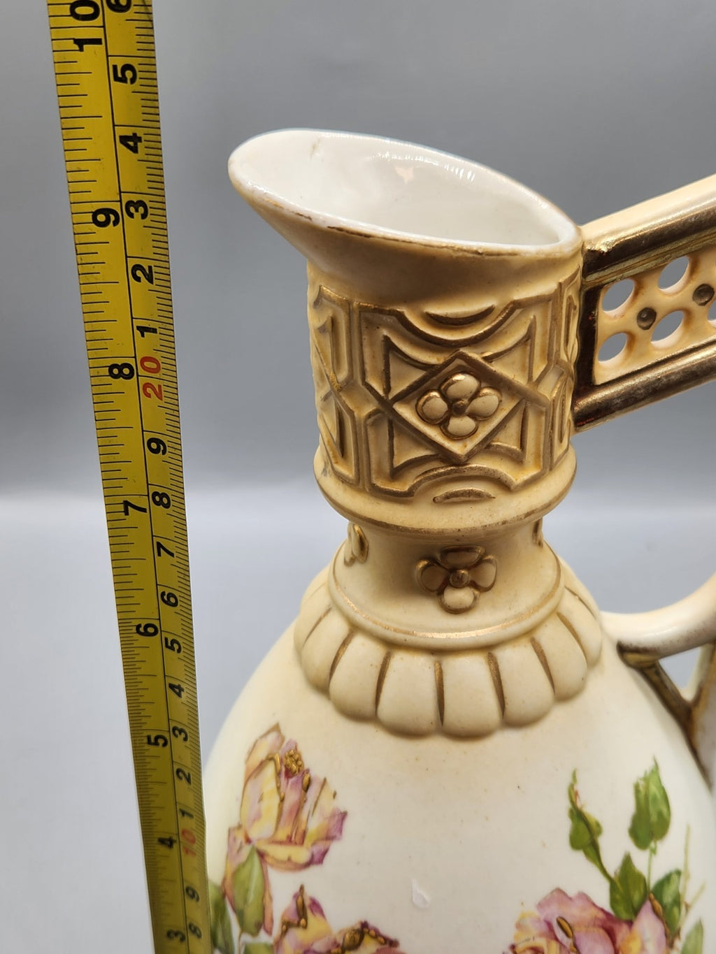 Vintage Austria Porcelain Floral Ewer Pitcher Hand Painted Roses Gold Gilt...