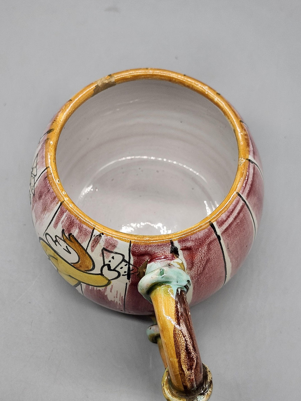 Hand Painted Card Players Coffee Mug Multicolor Ceramic Bamboo Handle Decor