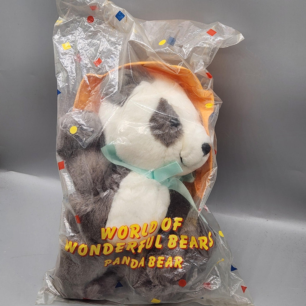 Vintage World Of Wonderful Bears Panda Teddy Plush Medium White Gray Hat Cute