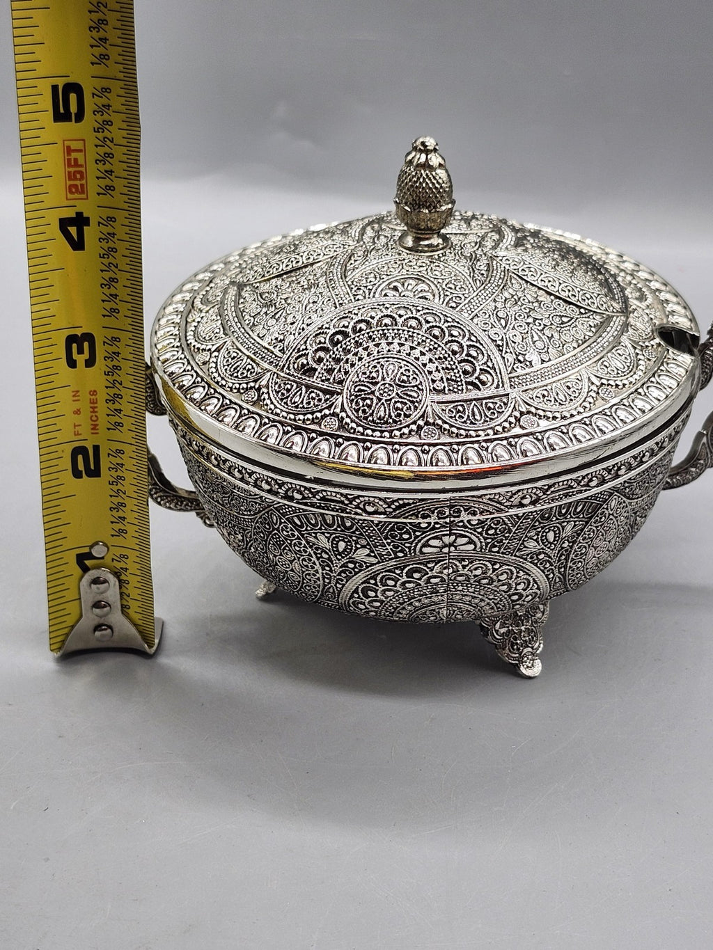 Legacy Silver Ornate Filigree Glass Sugar Bowl Lidded Victorian Table Decor