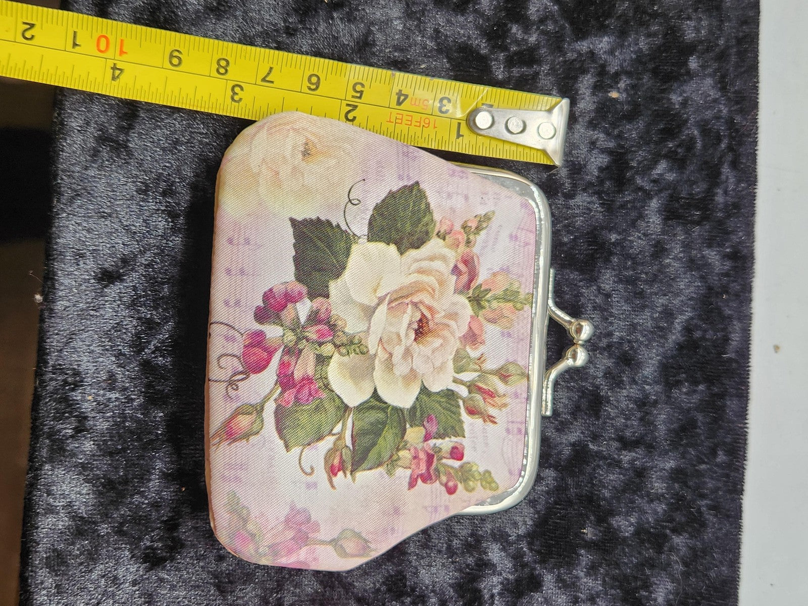 Floral Coin Wallet Purse Womens One Size Pink Canvas Kiss Lock Christian Hymn