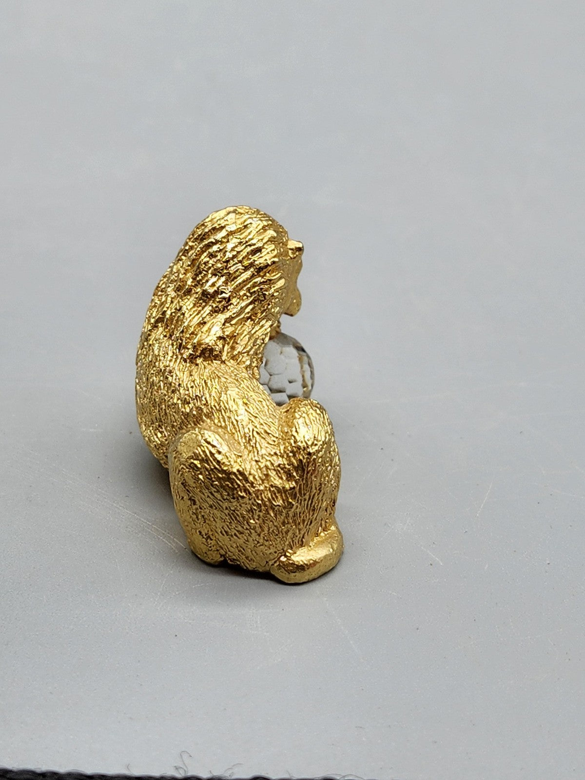 Vintage Lion Figurine Small Gold Tone Crystal Ball Mixed Materials Mini Decor