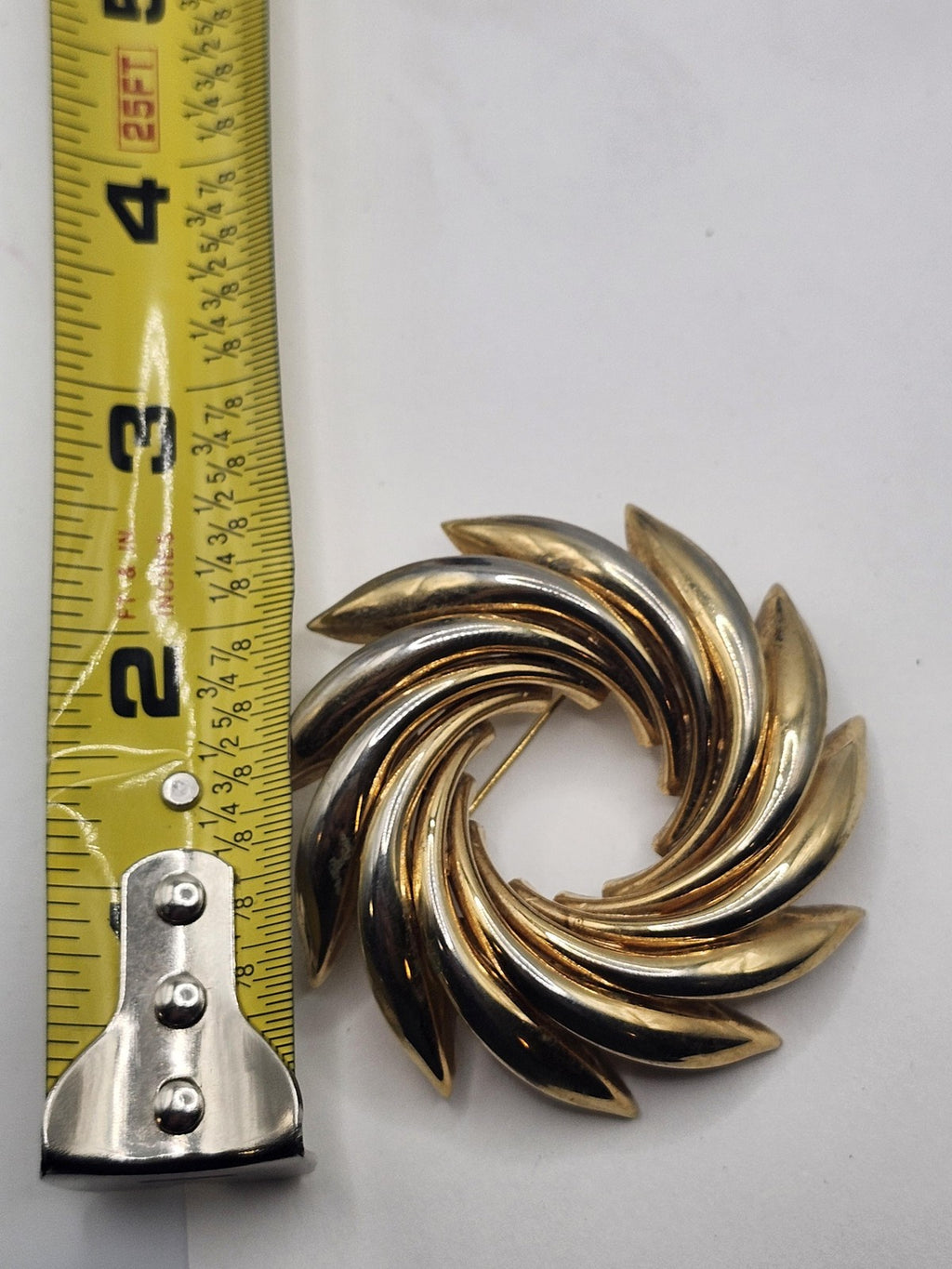 Gold Tone Swirl Brooch Pin Layered Pinwheel Costume Jewelry Statement Gift