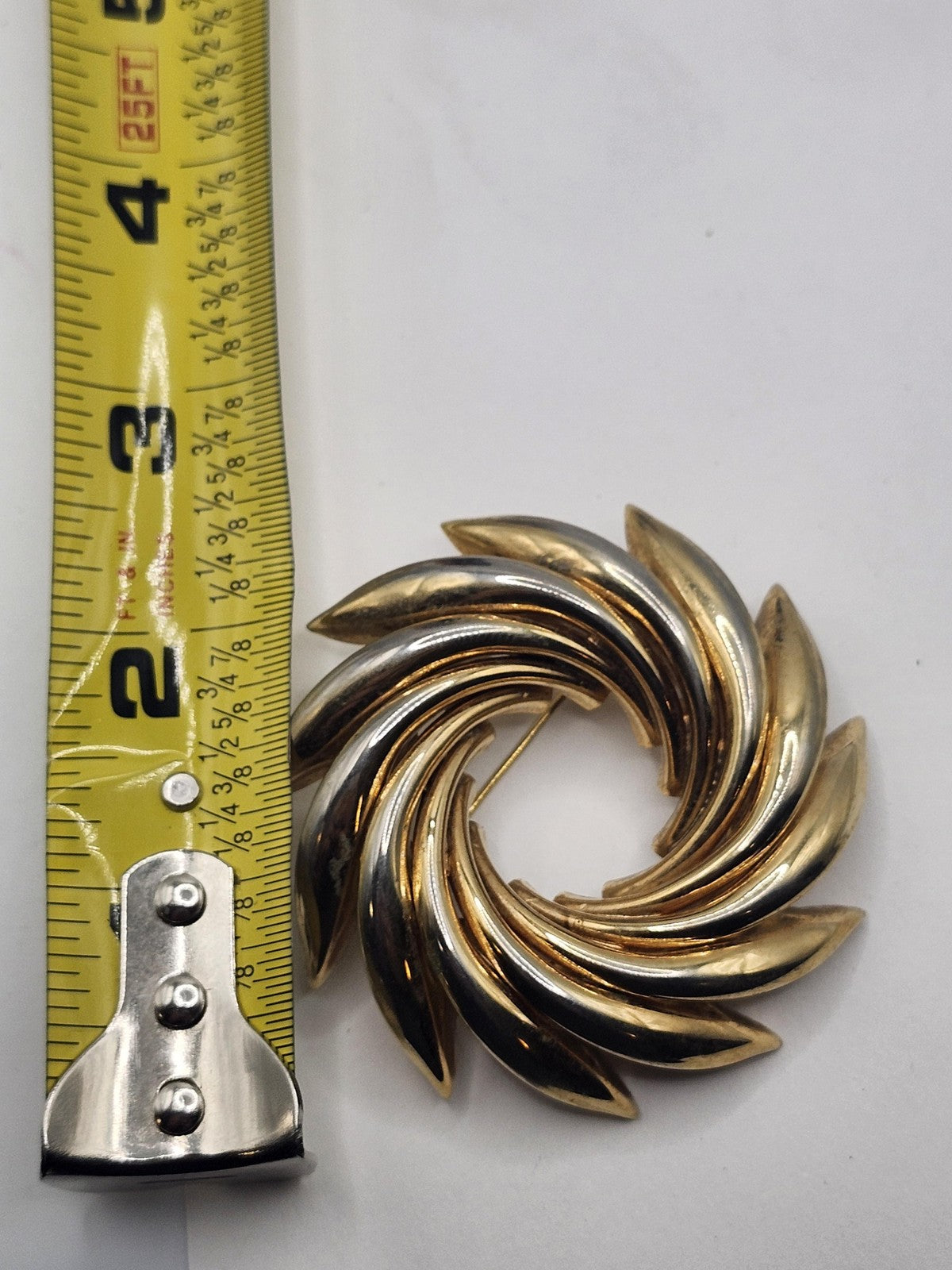Gold Tone Swirl Brooch Pin Layered Pinwheel Costume Jewelry Statement Gift