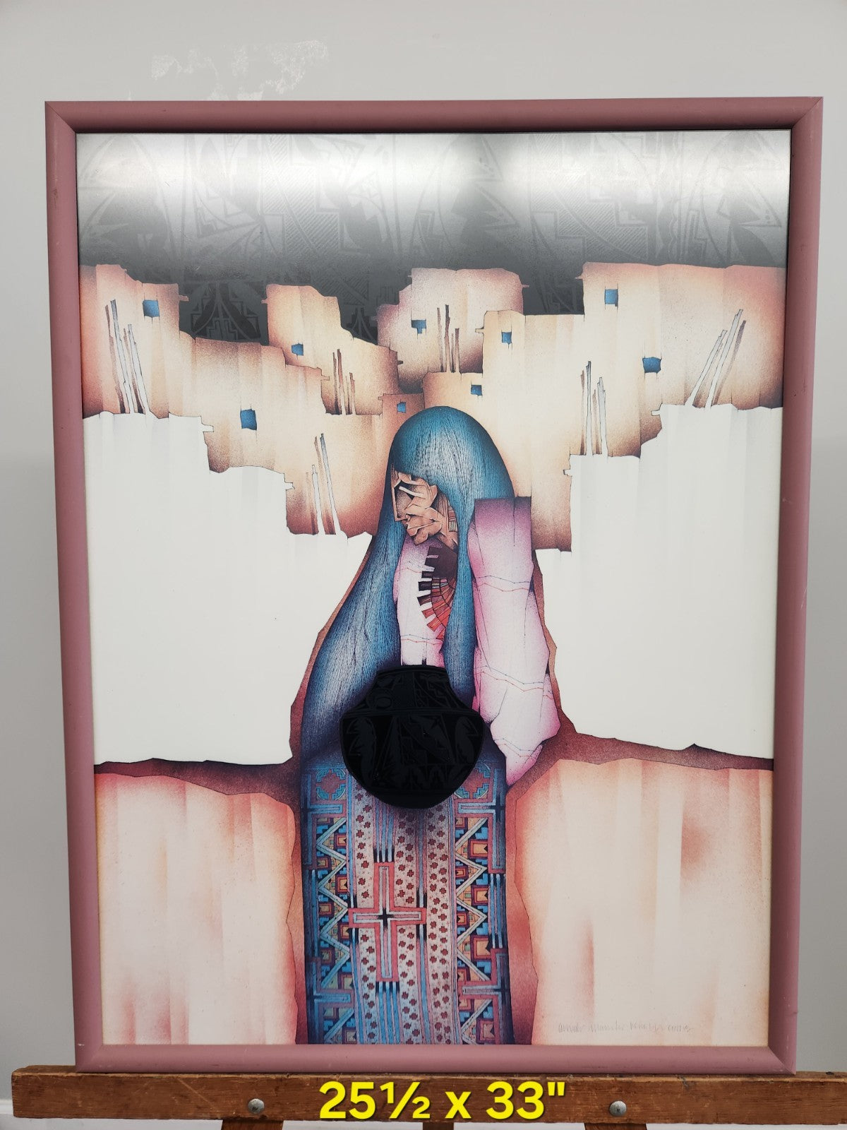 Amado Peña Signed Southwestern Native American Print 1987 Framed 25x33 Large Art
