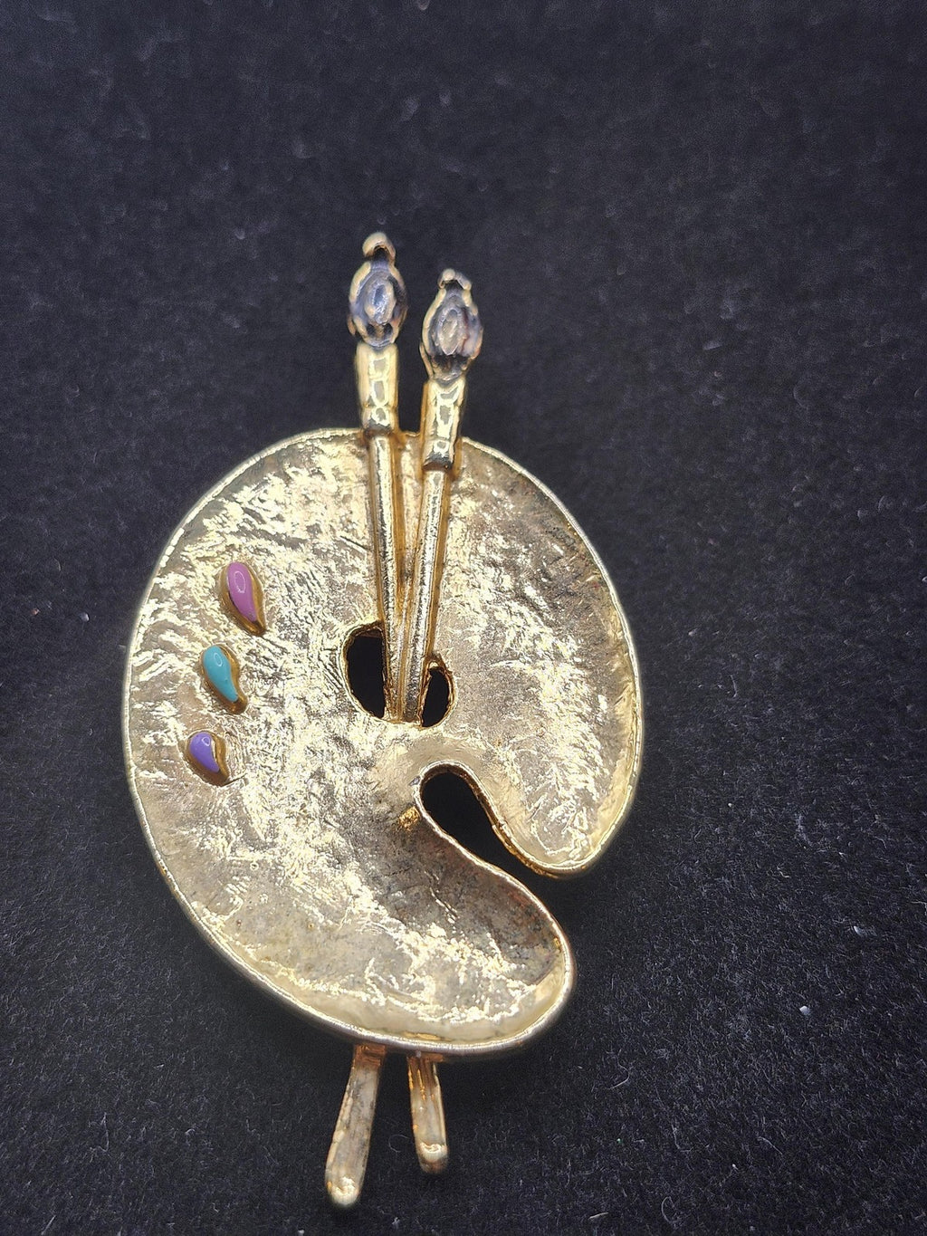Gold Tone Artist Palette Brooch Pin Enamel Paintbrush Art Costume Jewelry Gift