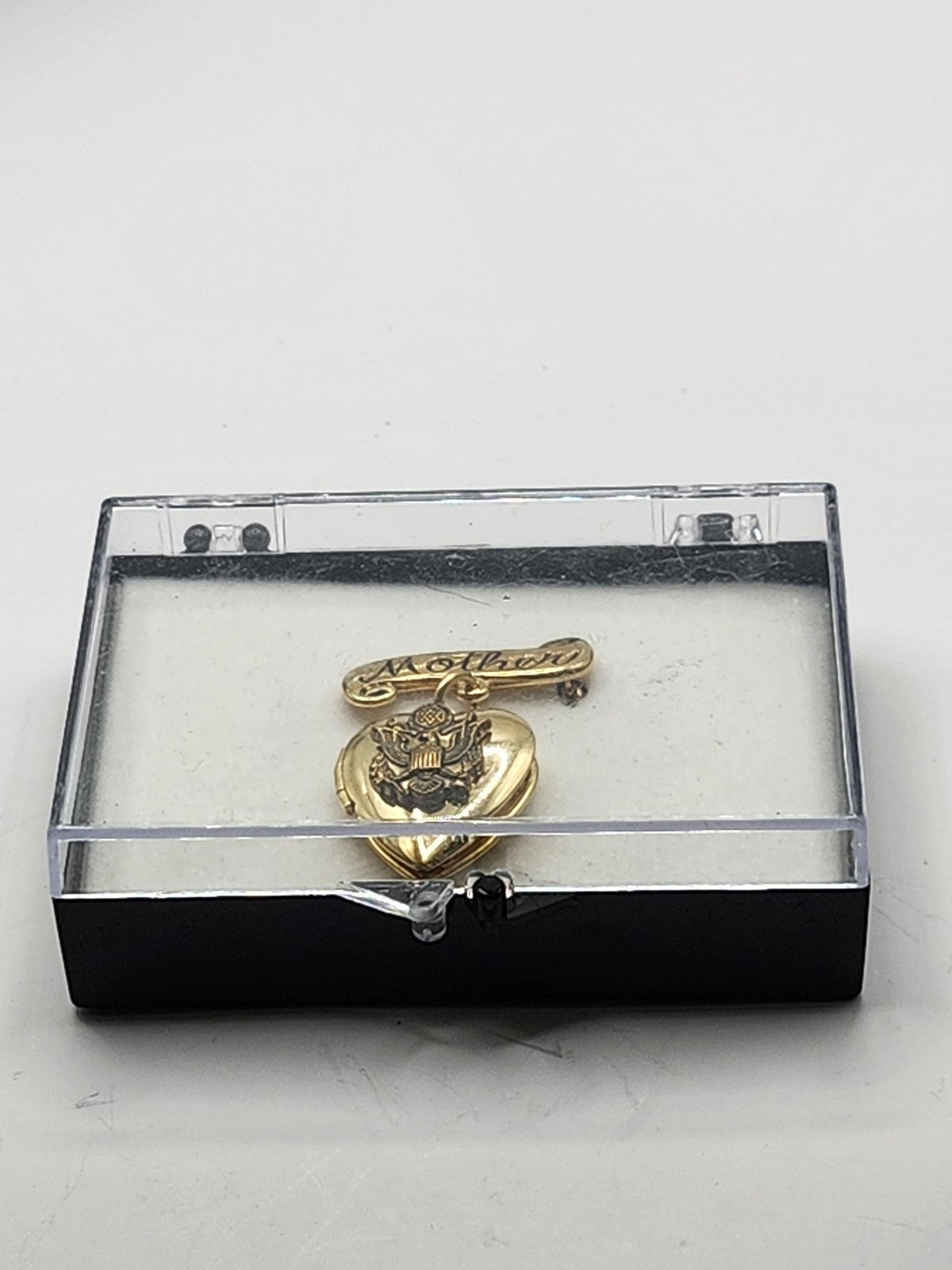 Gold Tone Mother Heart Locket Brooch Pin Eagle USA Military Jewelry Gift