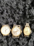 Timex Watch Lot Mens Gold Tone Quartz Mechanical Arabic Dial 3pc Parts