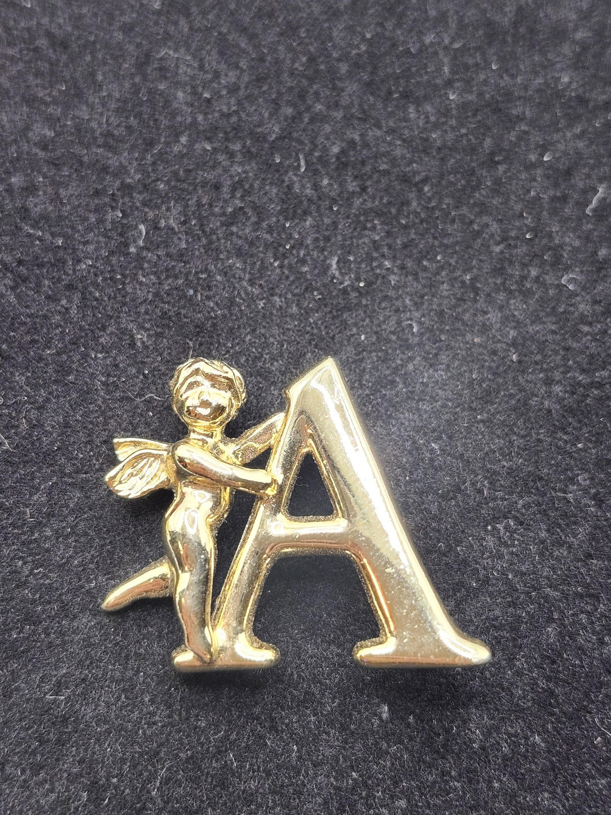 Gold Tone Angel Letter A Brooch Pin Cherub Initial Alphabet Jewelry Gift Cute