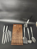 Forgecraft By Town & Country Knife Set 10pc White Stainless Wood Rack Kitchen