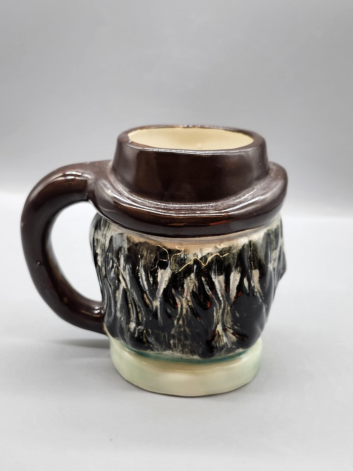 Vintage Face Mug Brown Hat Mustache Character Cup Multicolor Pottery Novelty