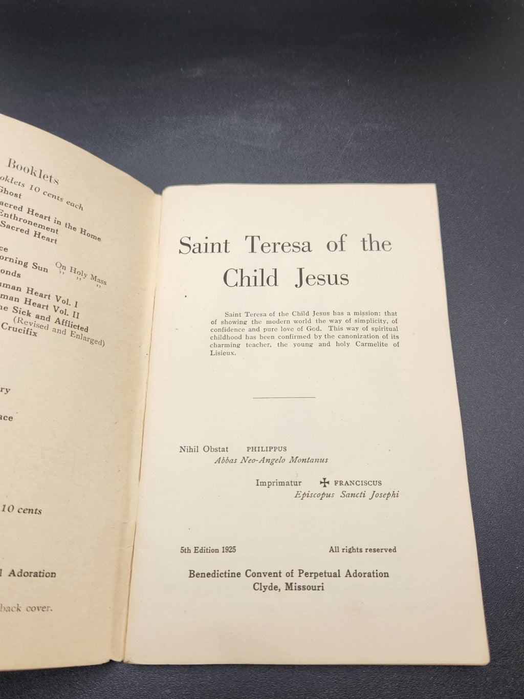 Vintage 1925 “Saint Teresa of the Child Jesus” Catholic Devotional Booklet