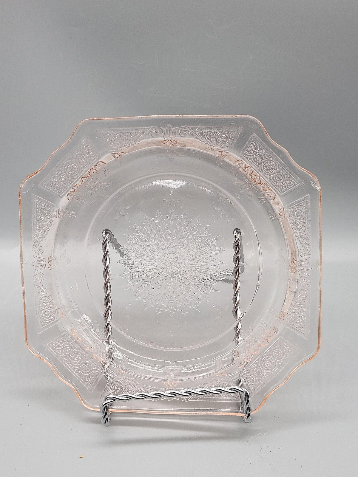 Vintage Pink Depression Glass Plate Floral Pressed Pattern Scalloped Art Deco