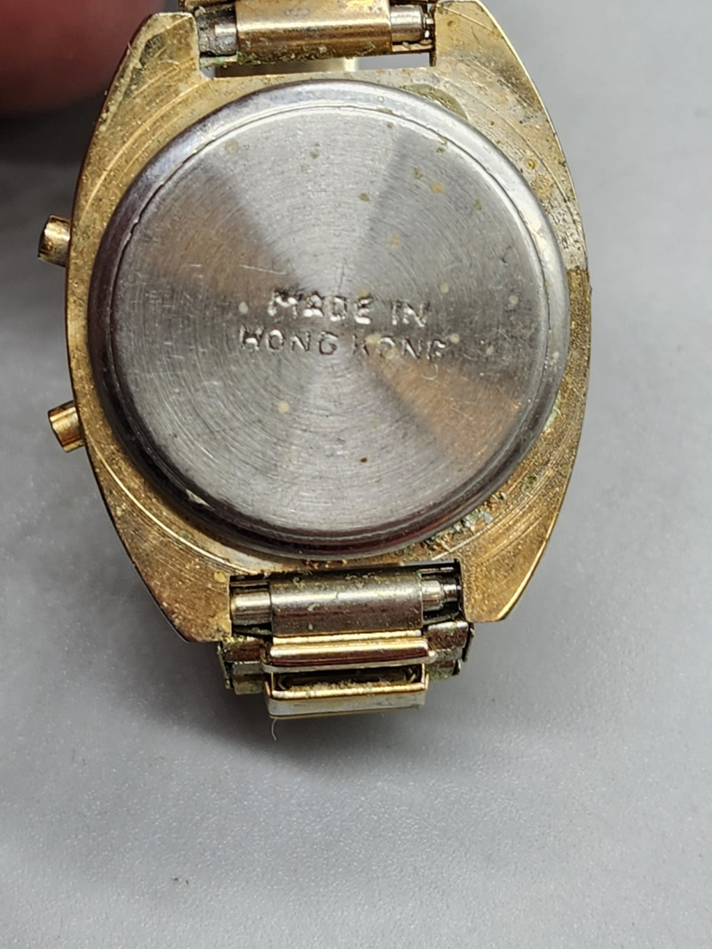 Vintage Futura LCD Digital Watch Gold Tone Stretch Band Parts Repair AS-IS