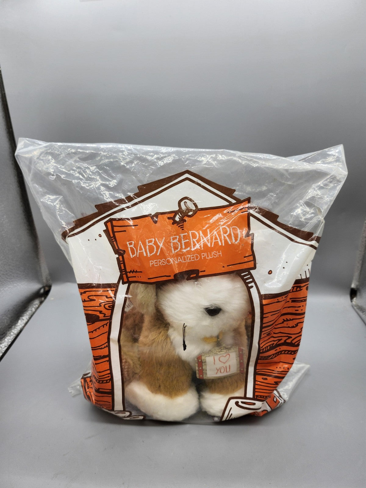 Vintage 1990 Avon Baby Bernard Dog Plush Small Brown I Love You Valentine Toy