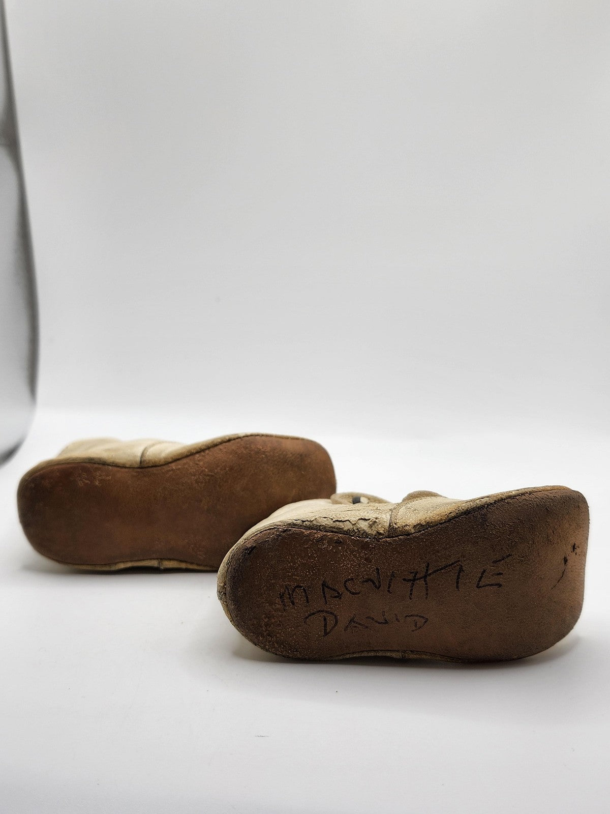 Vintage Infant Baby Button Boots Leather Shoes Antique Beige Victorian Decor