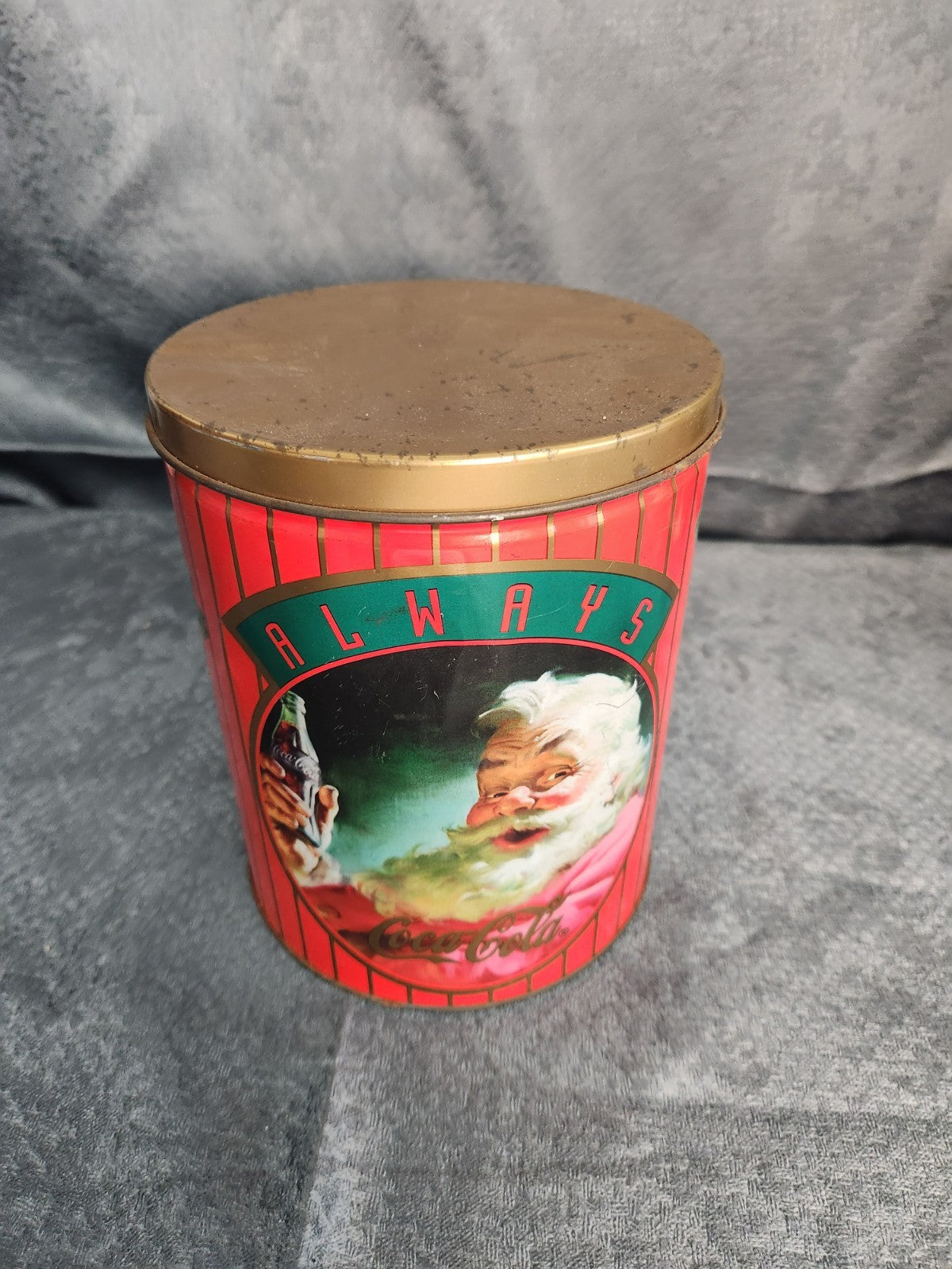 Vintage Coca-Cola Santa Tin Cookie Canister Christmas Coke Advertising Container