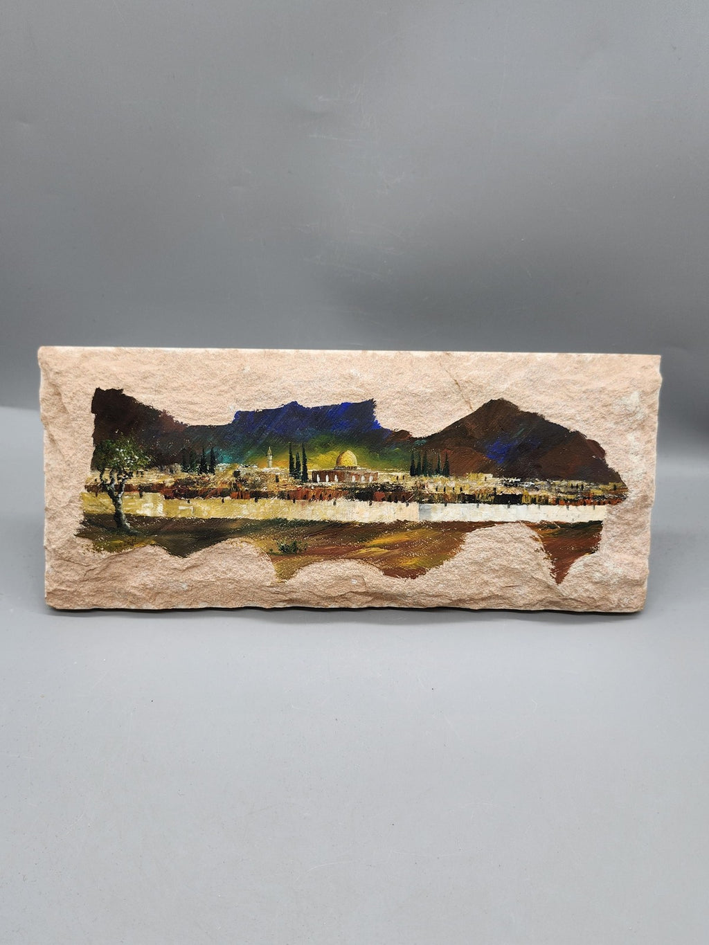 Jerusalem Western Wall Dome Rock Original Painting On Stone Tile Small Judaica