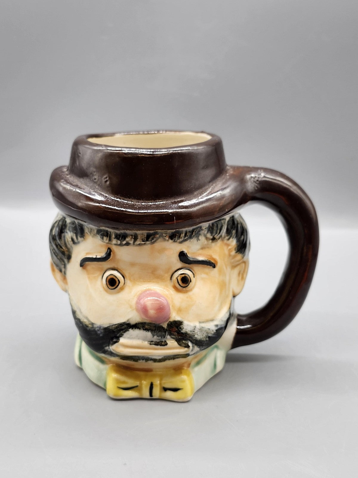 Vintage Face Mug Brown Hat Mustache Character Cup Multicolor Pottery Novelty
