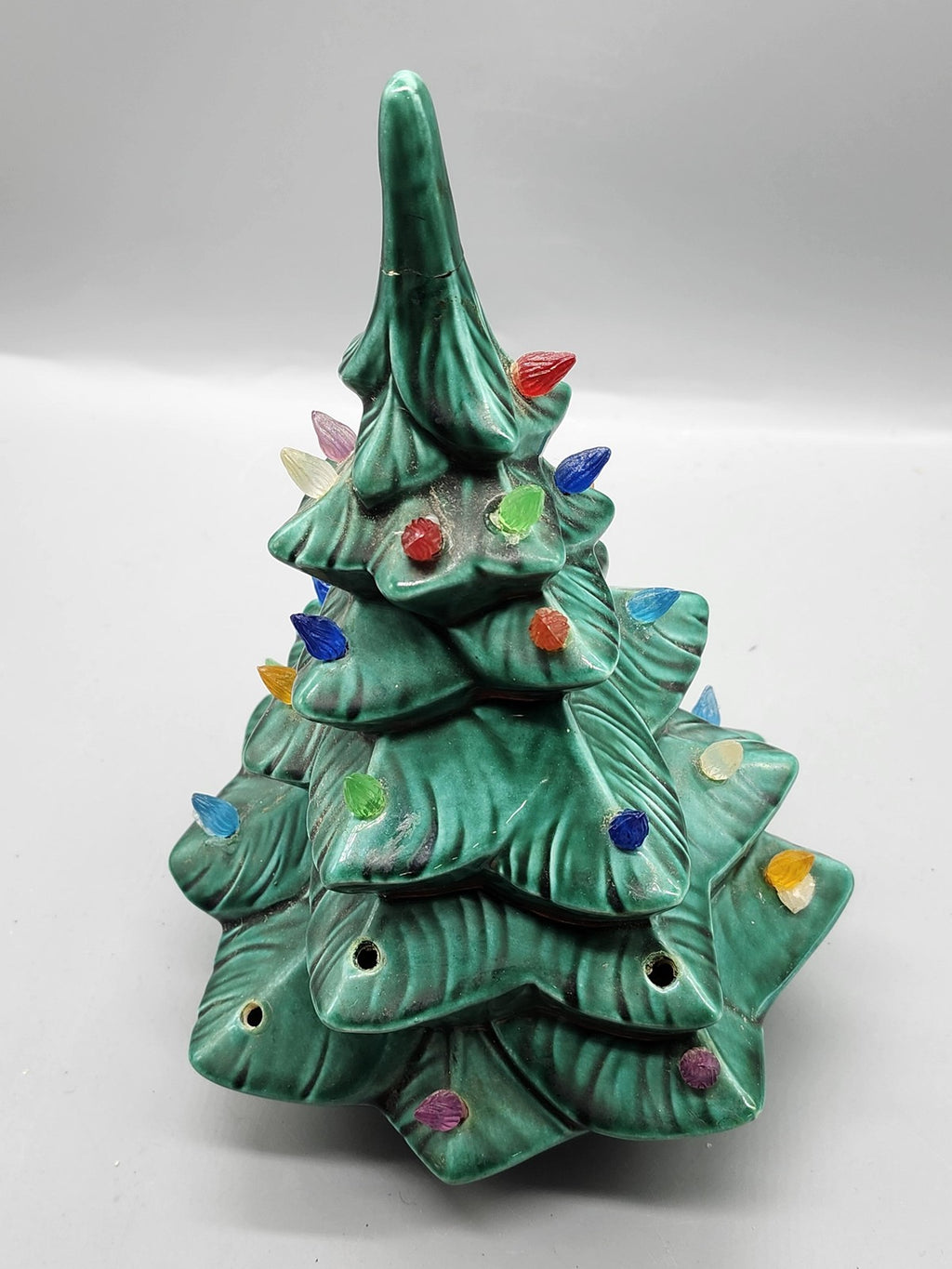 Vintage 1974 GARE Inc Green Ceramic Christmas Tree Figurine Medium Lights Bulbs