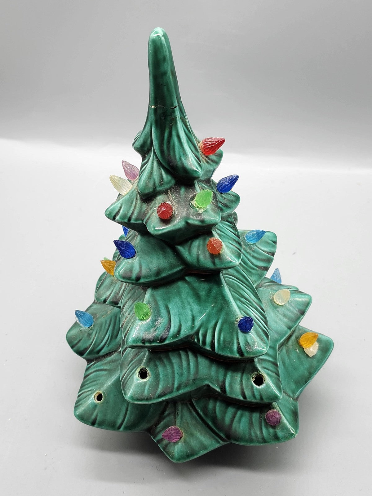Vintage 1974 GARE Inc Green Ceramic Christmas Tree Figurine Medium Lights Bulbs