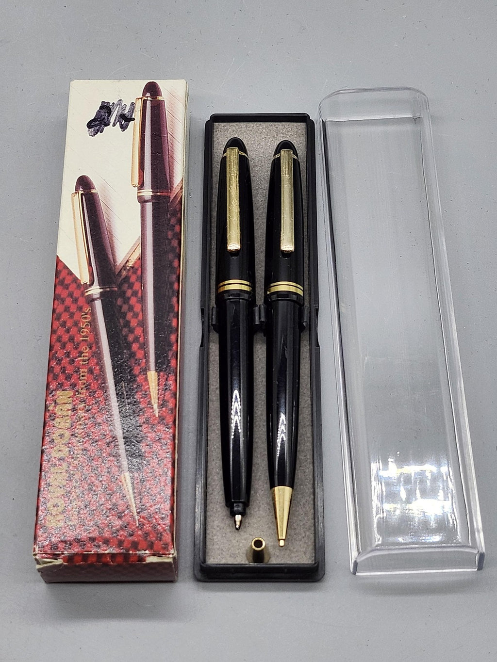 Vintage Royal Doban Pen Pencil Set Black Gold Tone Plastic Parts Repair Case
