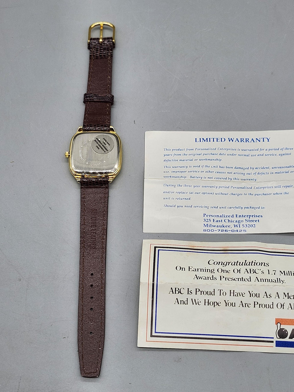 Personalized Enterprises Watch Mens ABC Century Award Gold Quartz Leather Parts