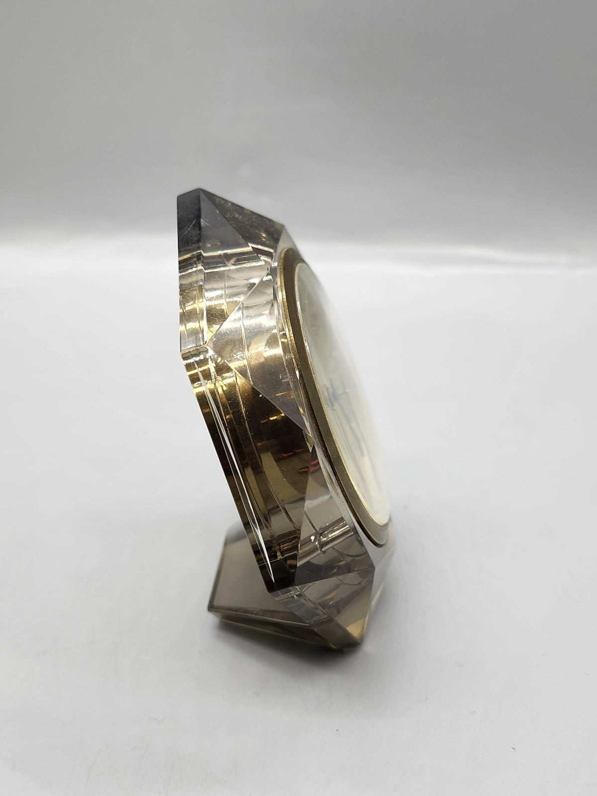 Vintage Europa Desk Alarm Clock Clear Plastic Gold Mechanical Germany Decor