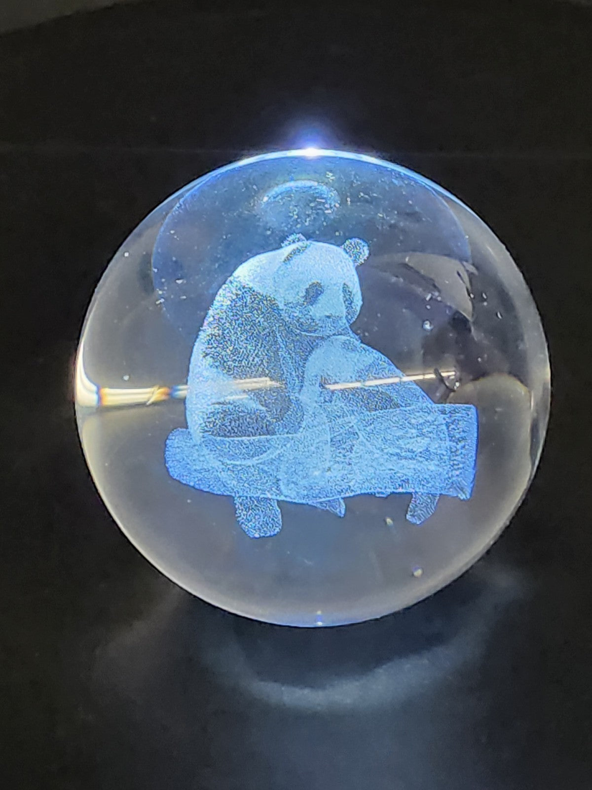 3D Laser Etched Panda Crystal Ball Glass Sphere Paperweight 3.1"