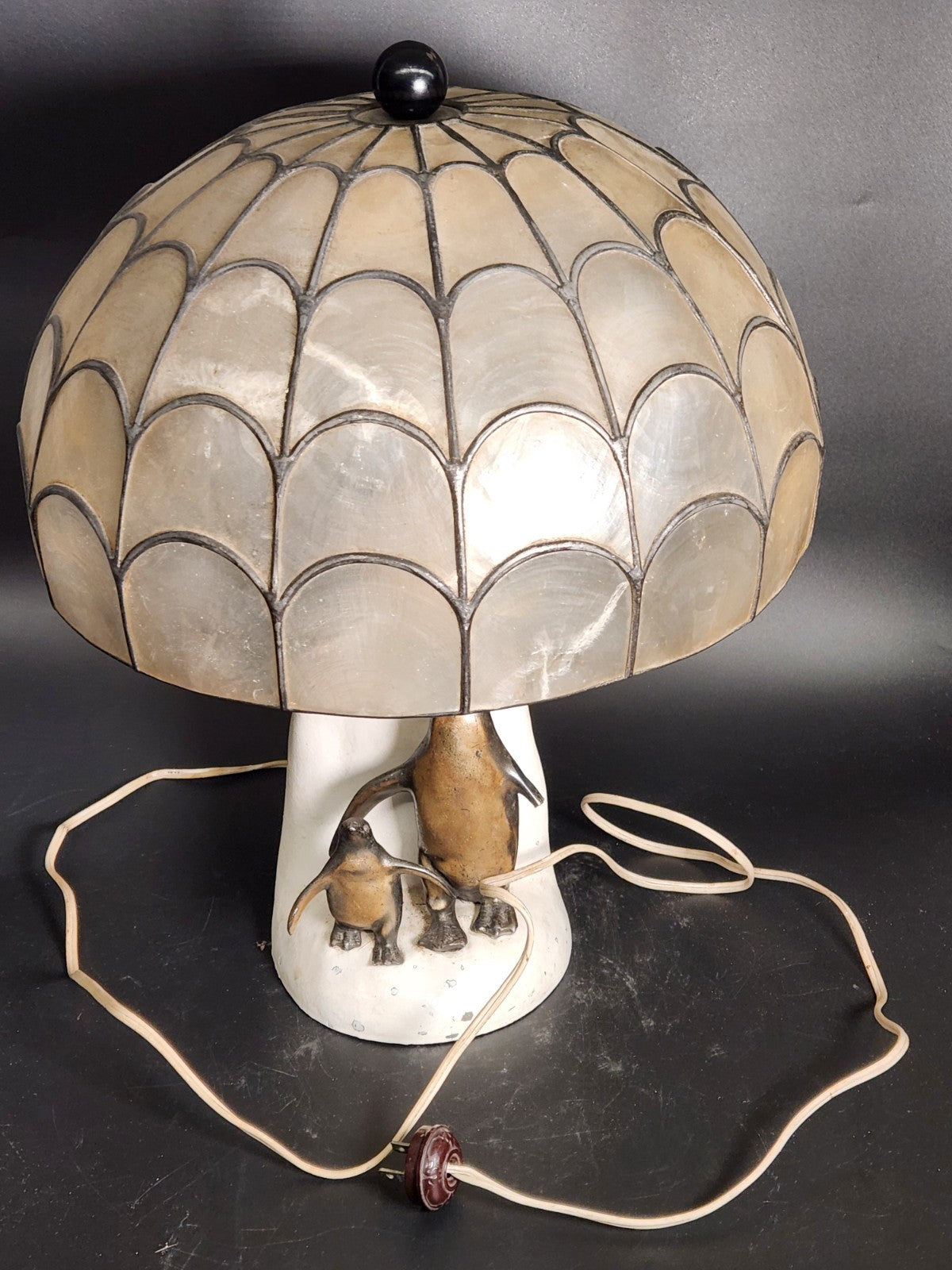 Barclay Penguin Table Lamp Capiz Shell Shade Vintage Sculptural 18” Working