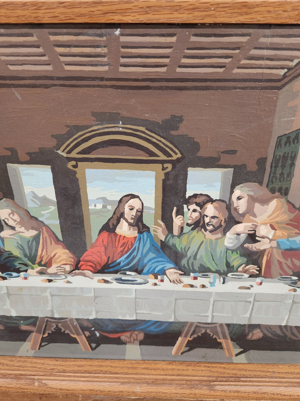 Vintage Hand Painted “The Last Supper” Framed Artwork Dorothy L. Stanton 1972...