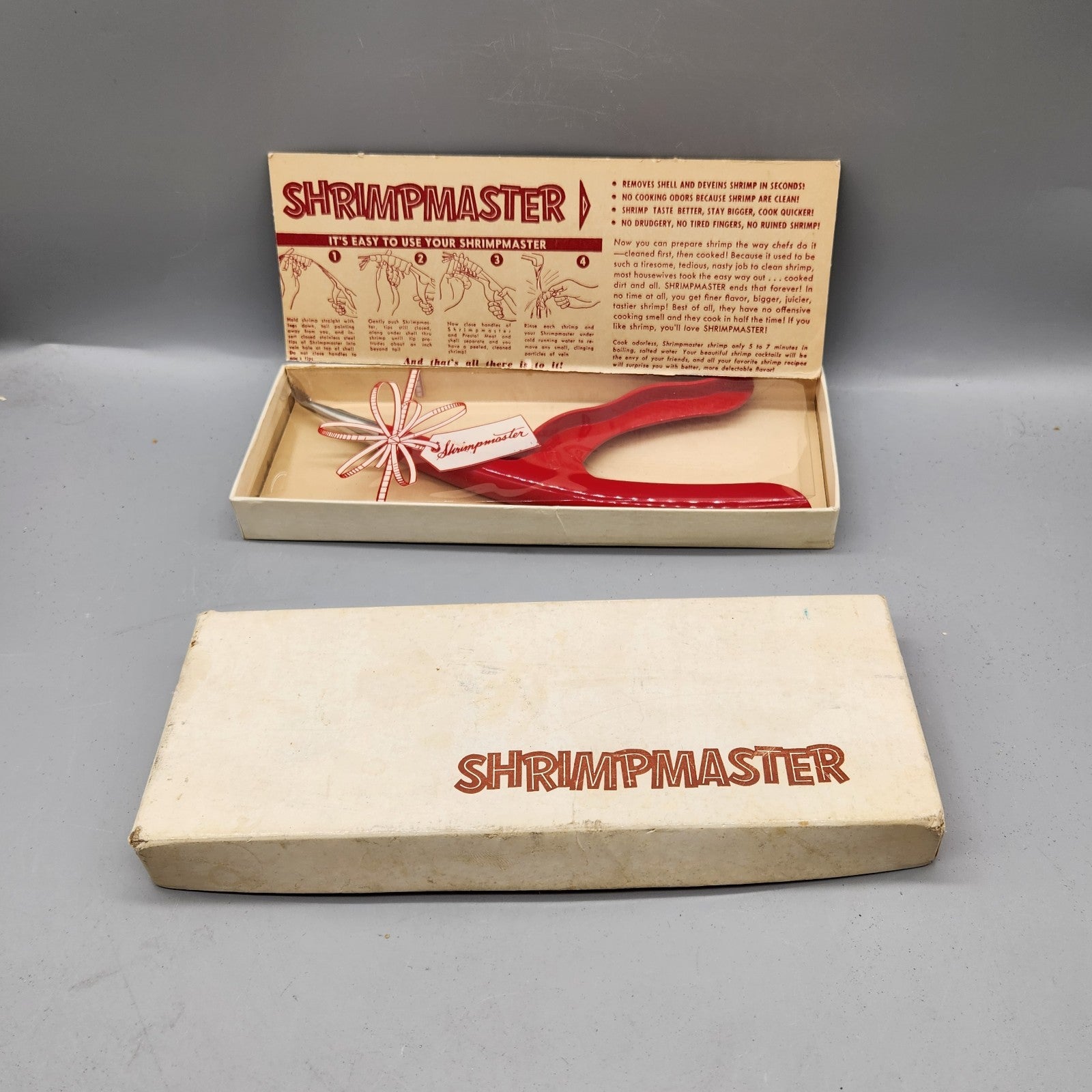 Vintage ShrimpMaster Shrimp Deveiner Tool w/ Original Box Retro Kitchen Gadget