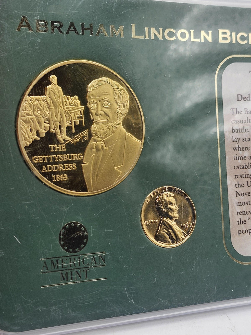 American Mint Abraham Lincoln Bicentennial Gold Medal Set Gettysburg Address