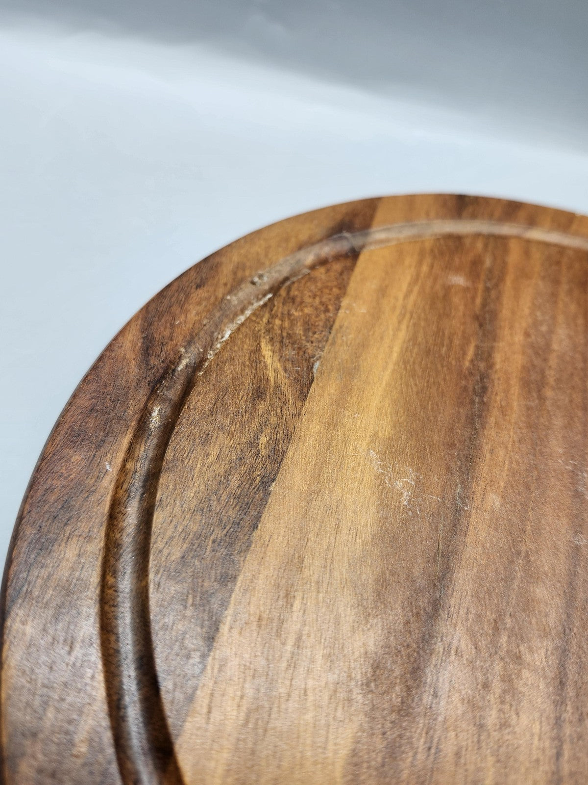Kellogg's Wood Cheese Board Set Medium Brown Round Grooved Stainless Knives 5pc