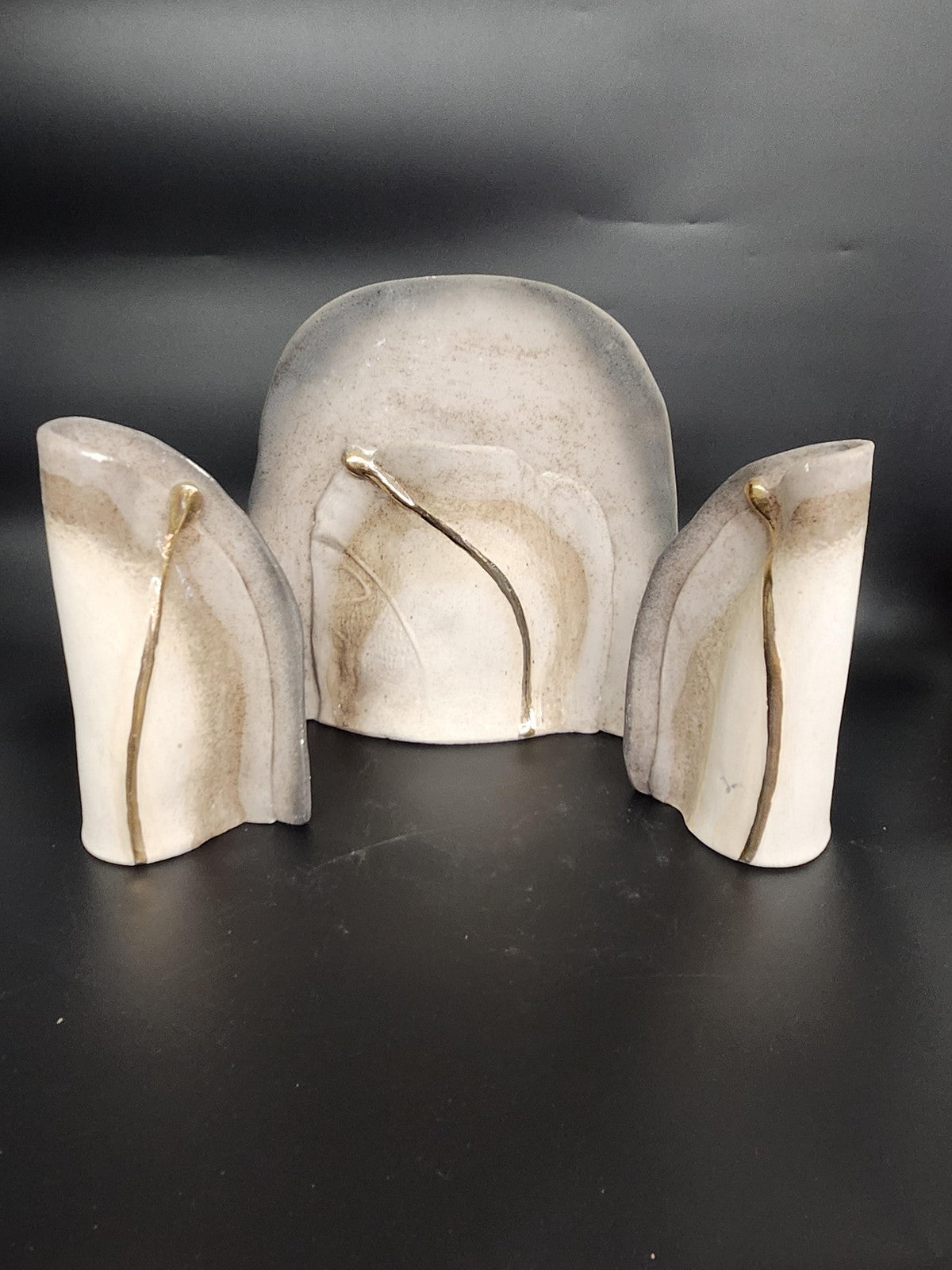 Beige Abstract Ceramic Stoneware Vase Set Of 3 Modern Art Pottery Table Decor