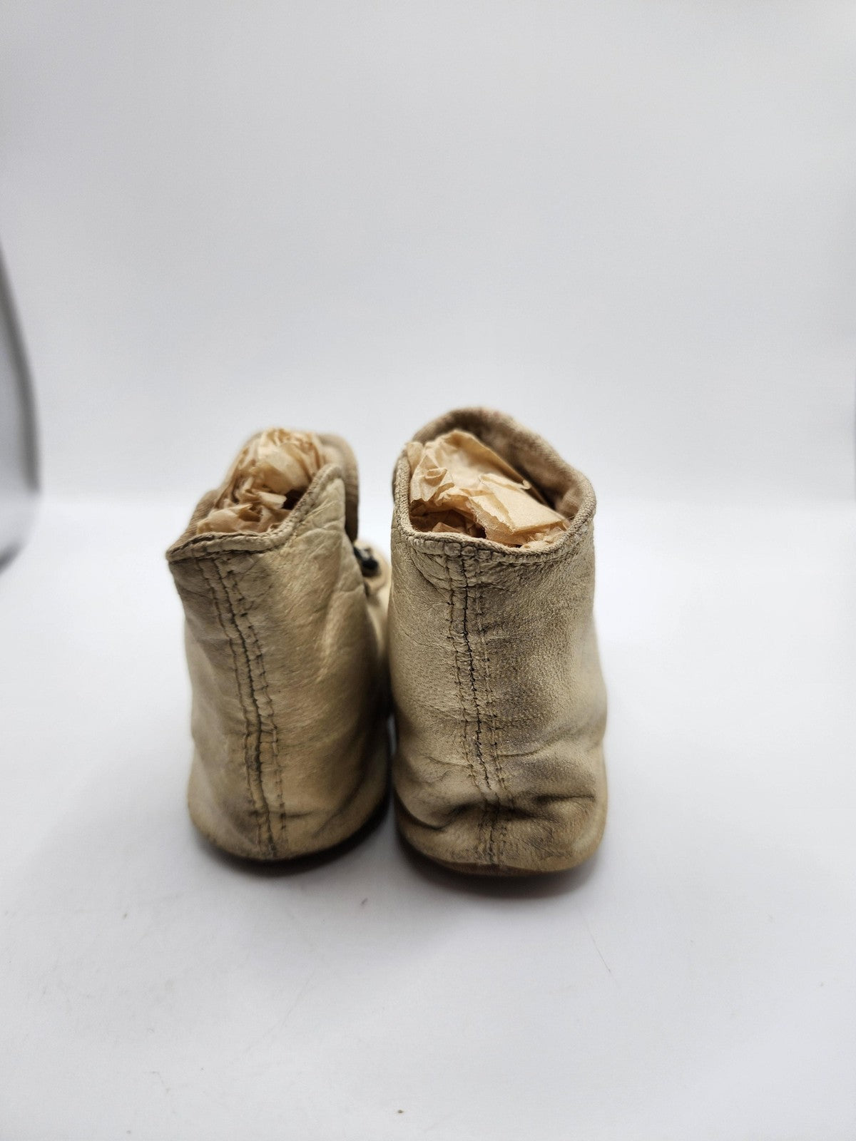 Vintage Infant Baby Button Boots Leather Shoes Antique Beige Victorian Decor