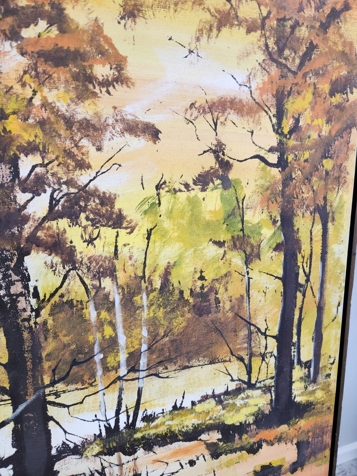 Vintage Mid Century Modern Landscape Painting Signed Oil/Acrylic on Canvas 37x36