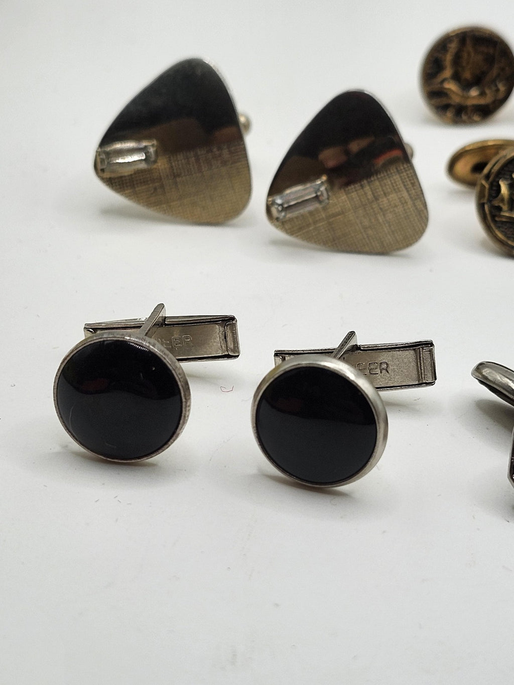 Vintage Cufflinks Lot Mixed Brands Mens Gold Silver Tone Black Rhinestone 8 Pair