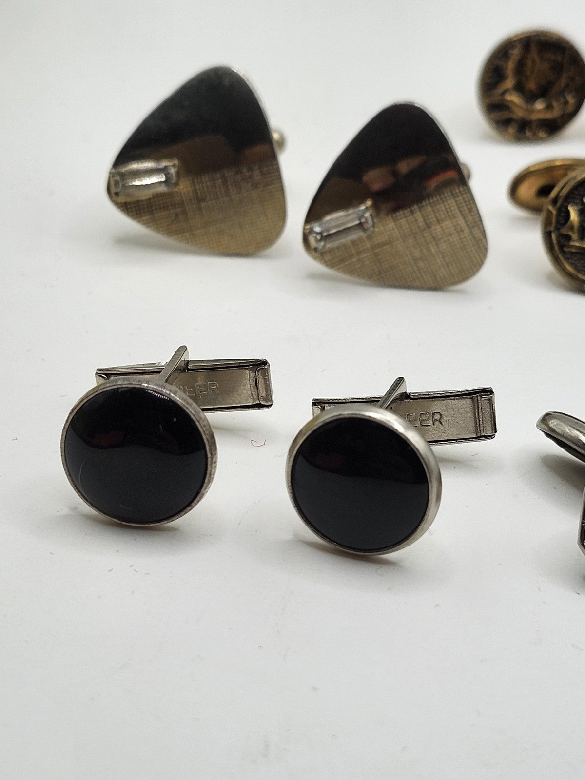 Vintage Cufflinks Lot Mixed Brands Mens Gold Silver Tone Black Rhinestone 8 Pair